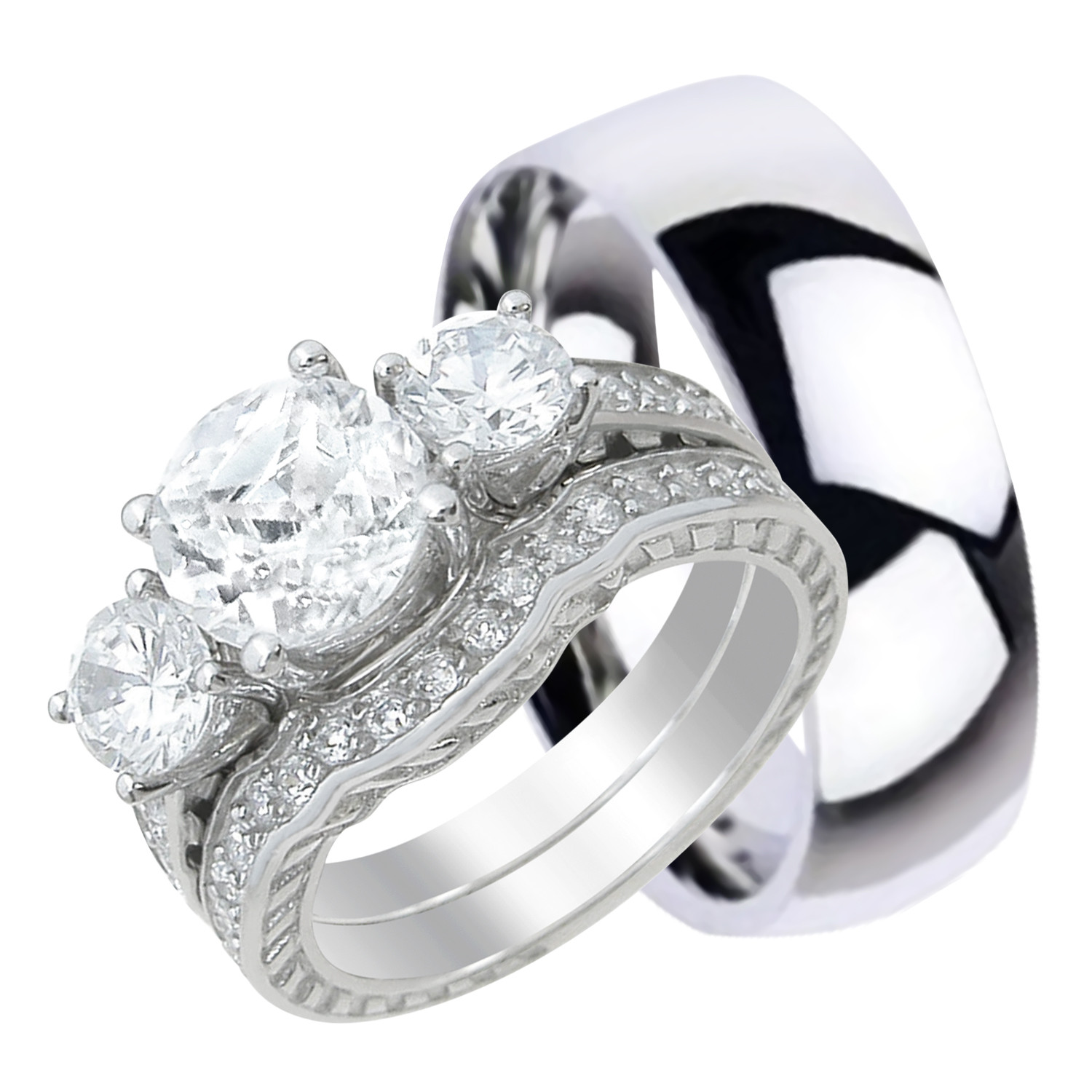 Walmart Wedding Rings Sets For Him And Her
 His and Hers Wedding Ring Sets Matching Silver Titanium