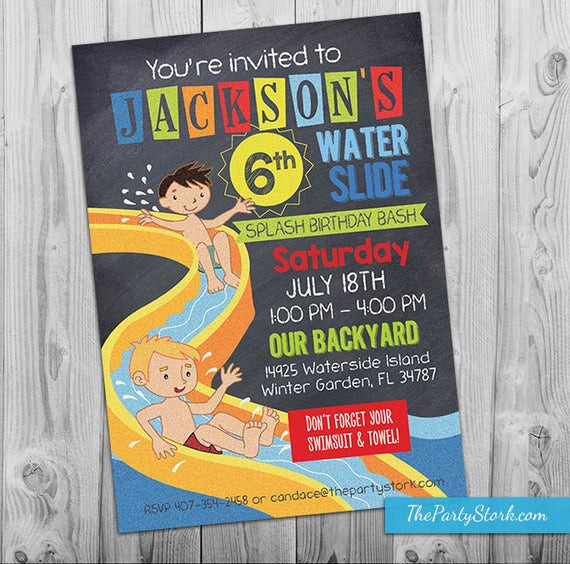 Water Birthday Party
 Water Slide Party Invitation Printable Birthday Invite for