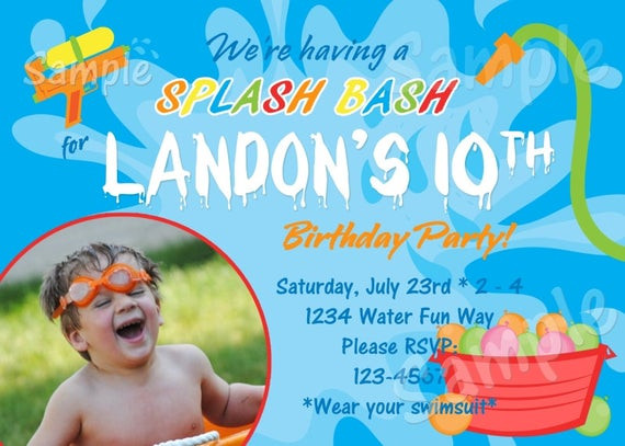 Water Birthday Party
 Pool Splash Water Birthday Party Invitation DIY with or