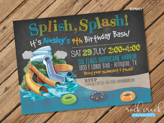 Water Birthday Party
 Waterpark Party Invitation Water Slide Party Wave Pool
