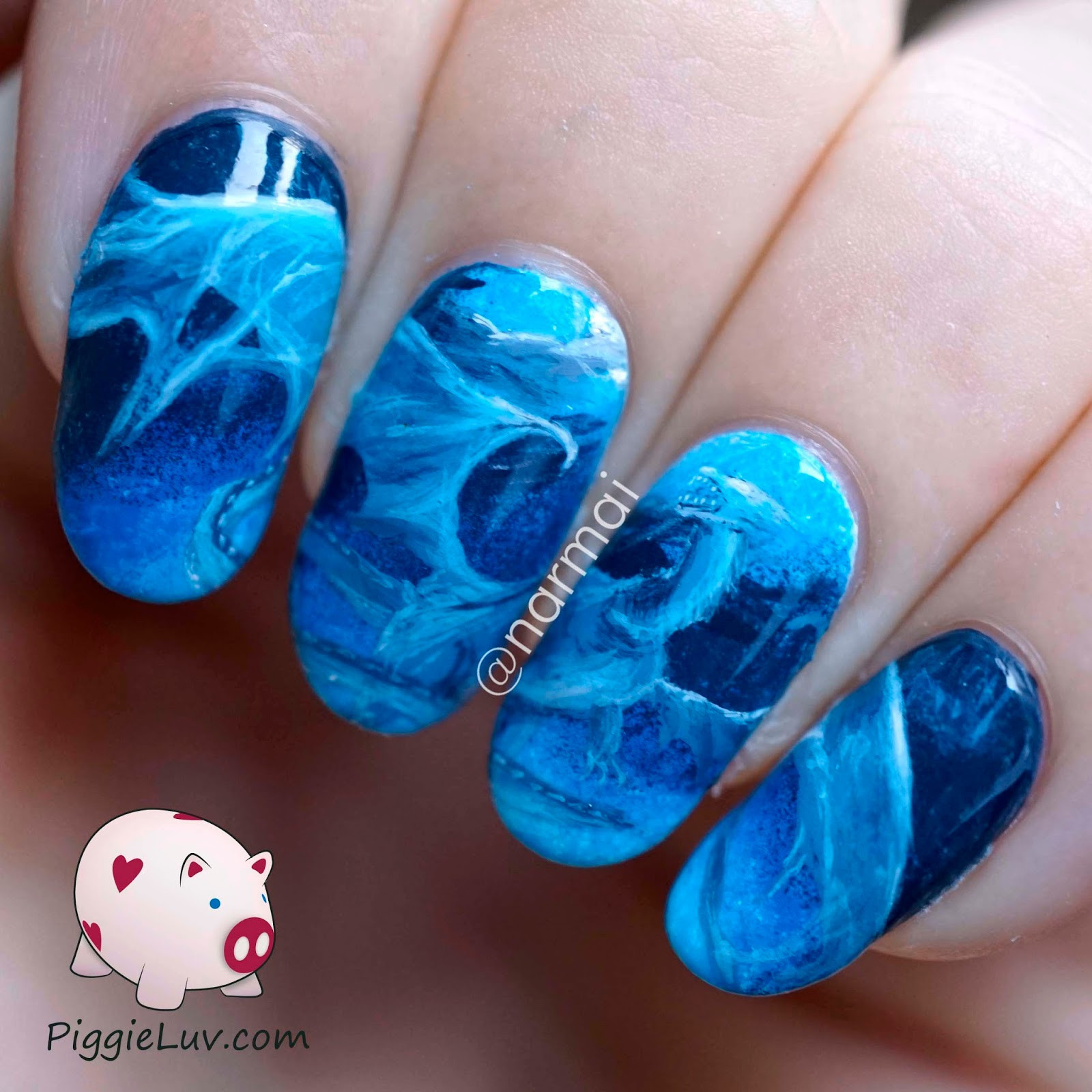Water Nail Designs
 PiggieLuv Blue water dragon nail art