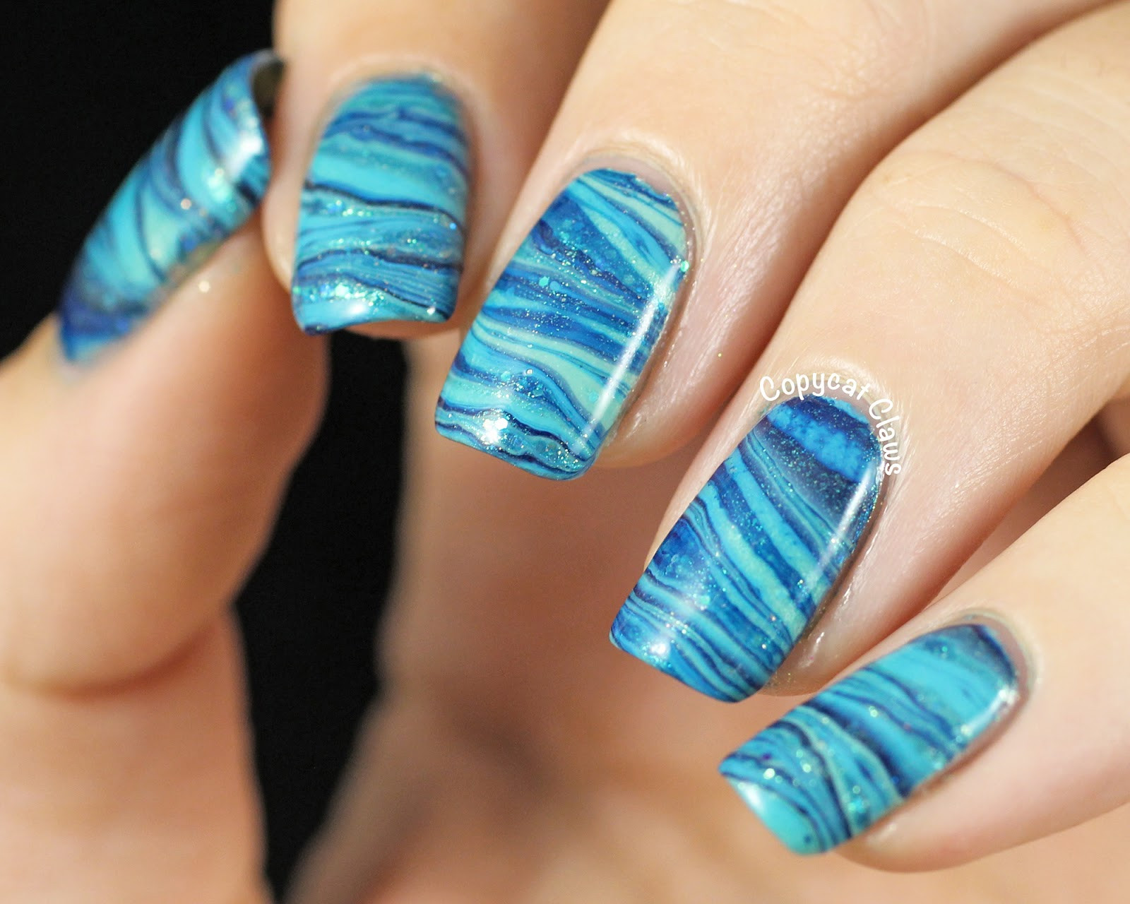 Water Nail Designs
 Copycat Claws 31DC2014 Day 20 Blue Water Marble Nail Art