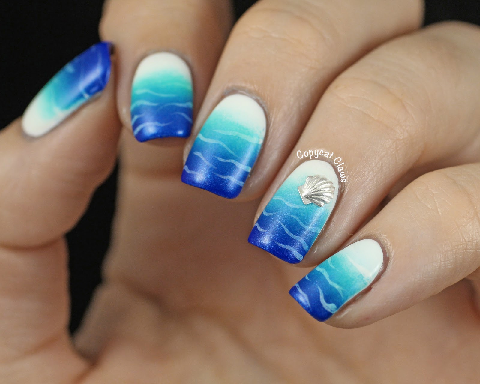 Water Nail Designs
 Copycat Claws Beachy Blue White Gra nt Nails
