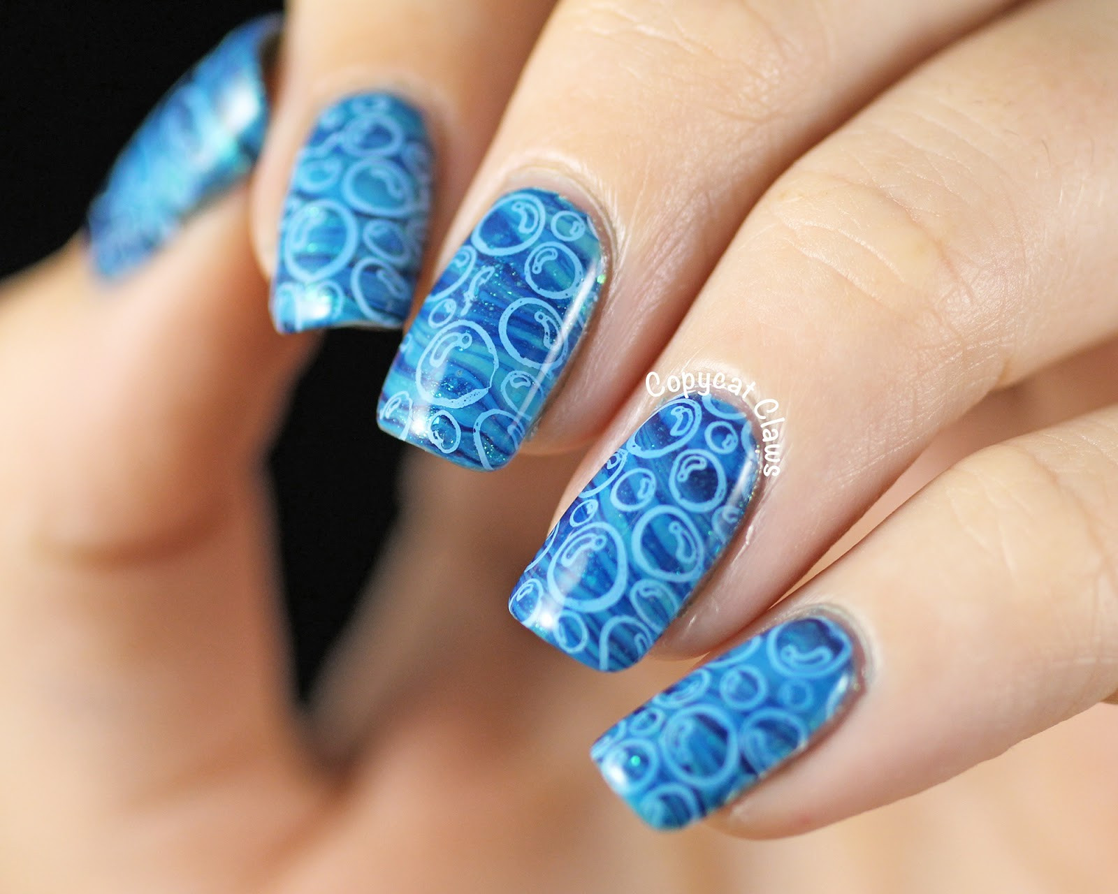 Water Nail Designs
 Copycat Claws 31DC2014 Day 20 Blue Water Marble Nail Art