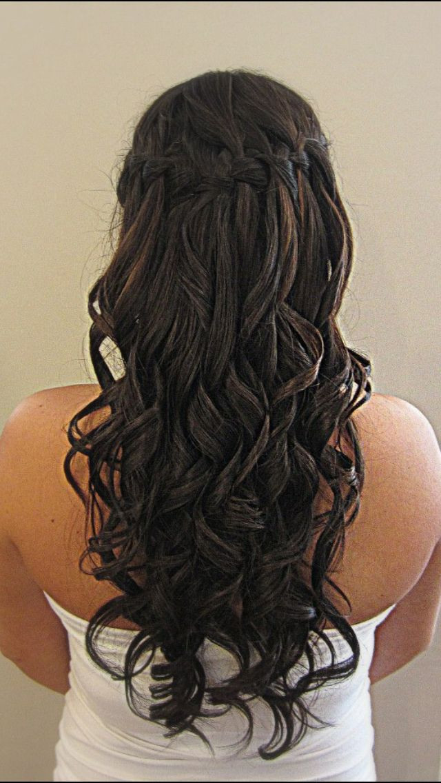 Waterfall Braid Prom Hairstyle
 Prom hair Waterfall braid and curls