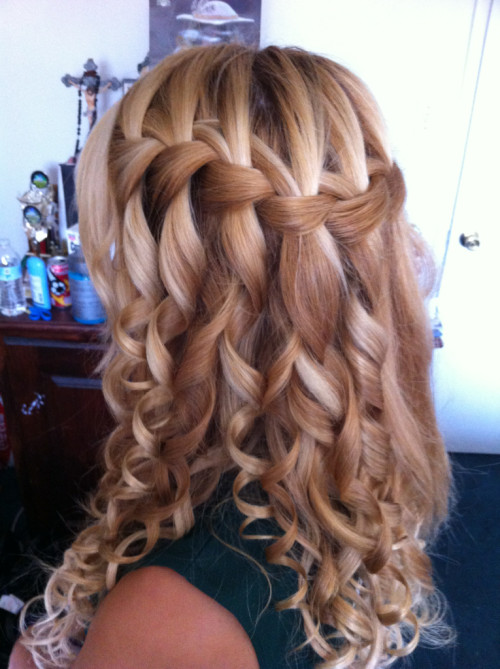 Waterfall Braid Prom Hairstyle
 hair curly prom waterfall braid rubb some dirt on it •