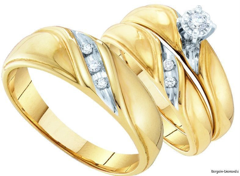Wedding Band Sets For Bride And Groom
 diamond 3 ring 10K gold engagement bridal wedding band set