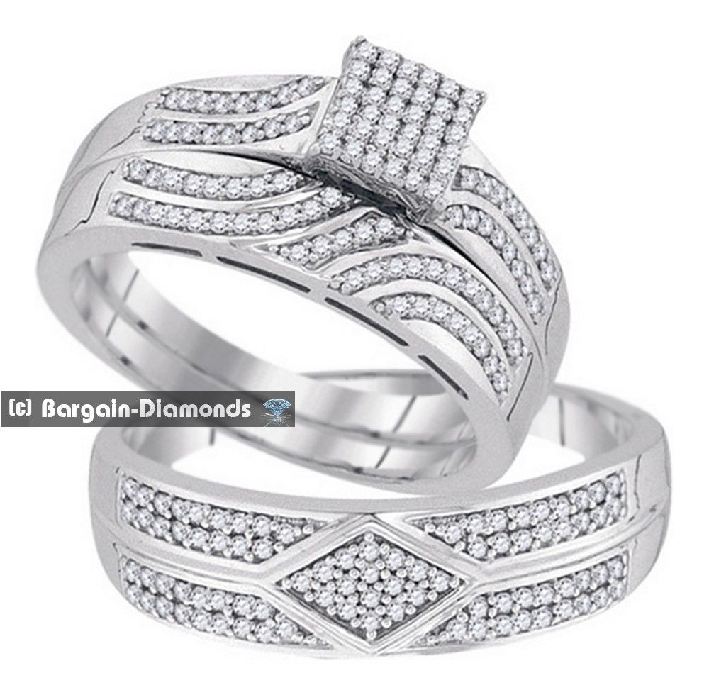 Wedding Band Sets For Bride And Groom
 diamond 50 carat 3 ring bridal 10K gold engagement
