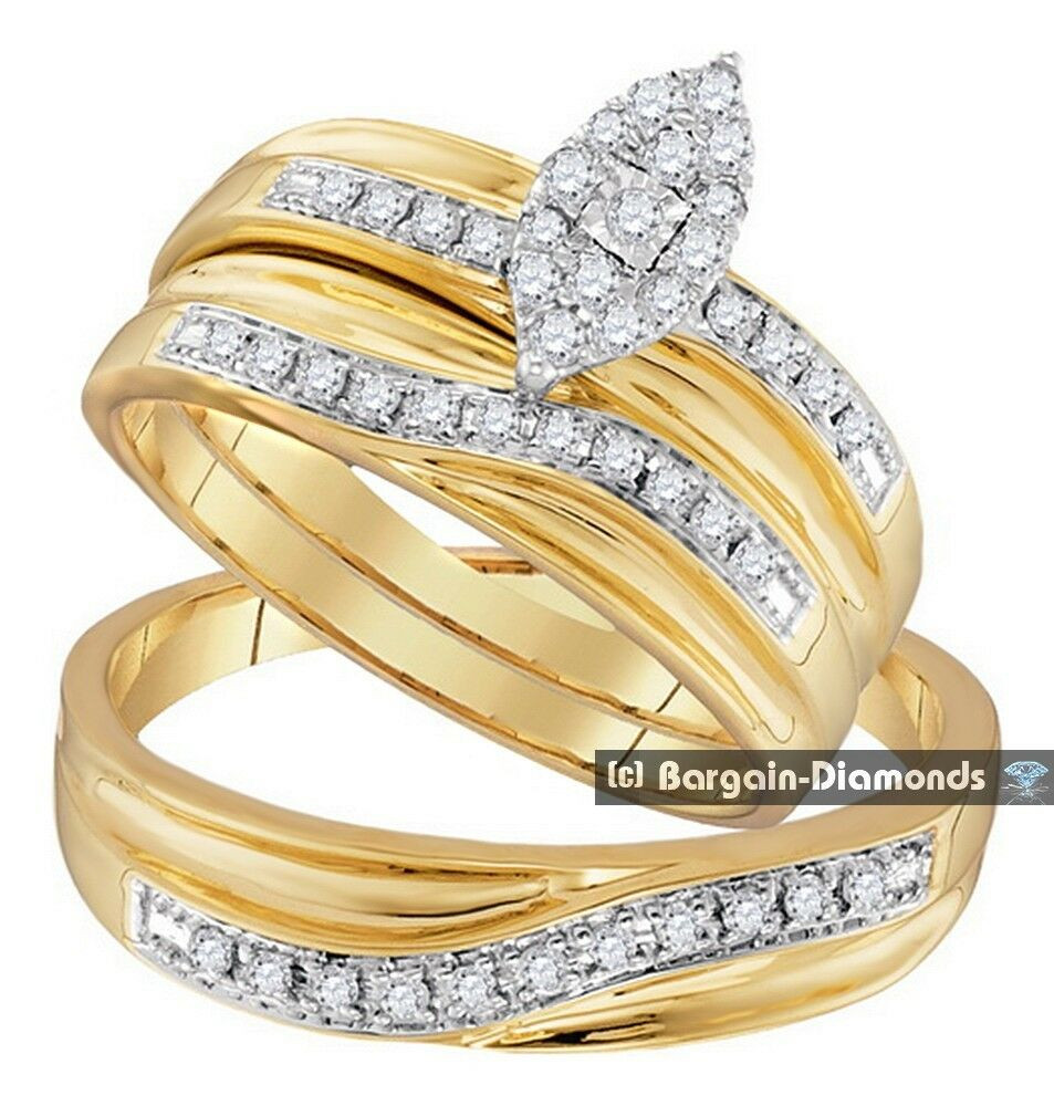 Wedding Band Sets For Bride And Groom
 diamond 33 carat 3 ring bridal 10K gold engagement