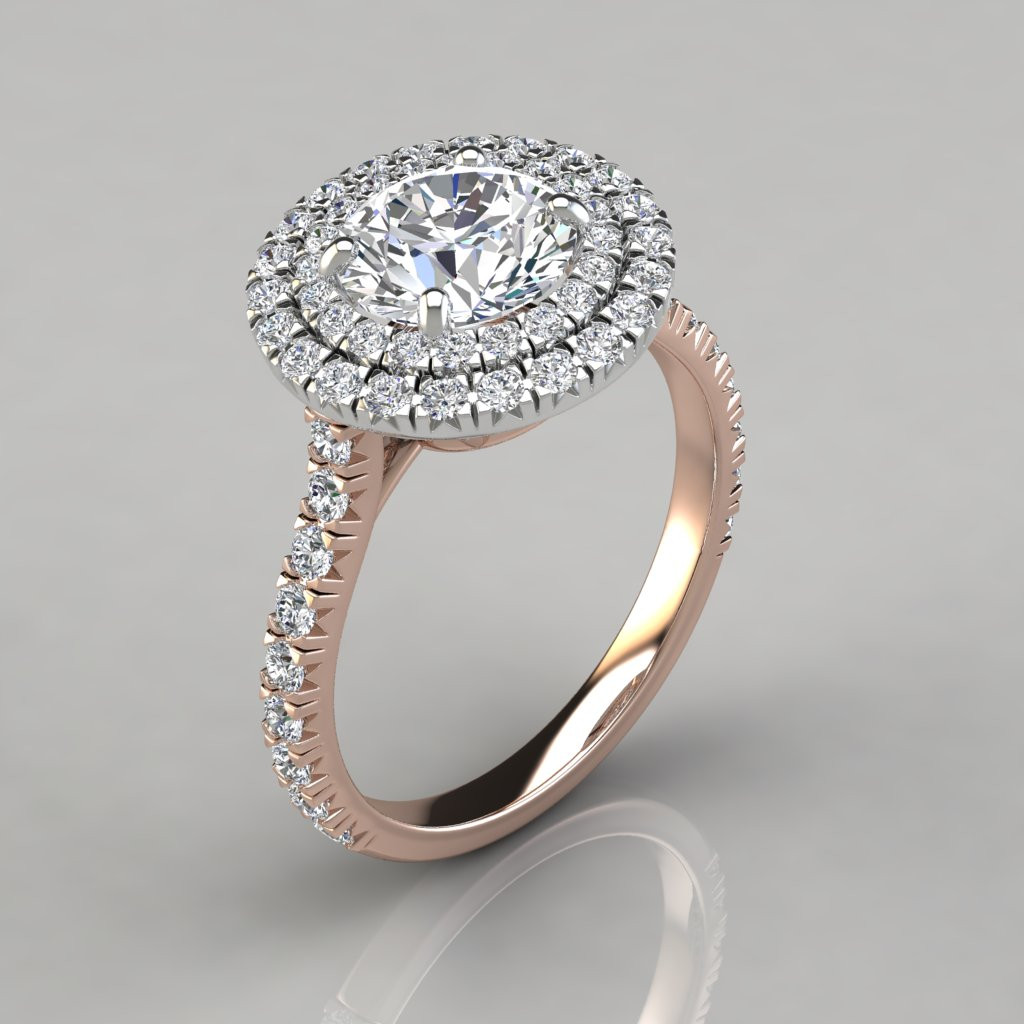 Wedding Bands For Halo Rings
 Double Halo Style Round Cut Engagement Ring PureGemsJewels