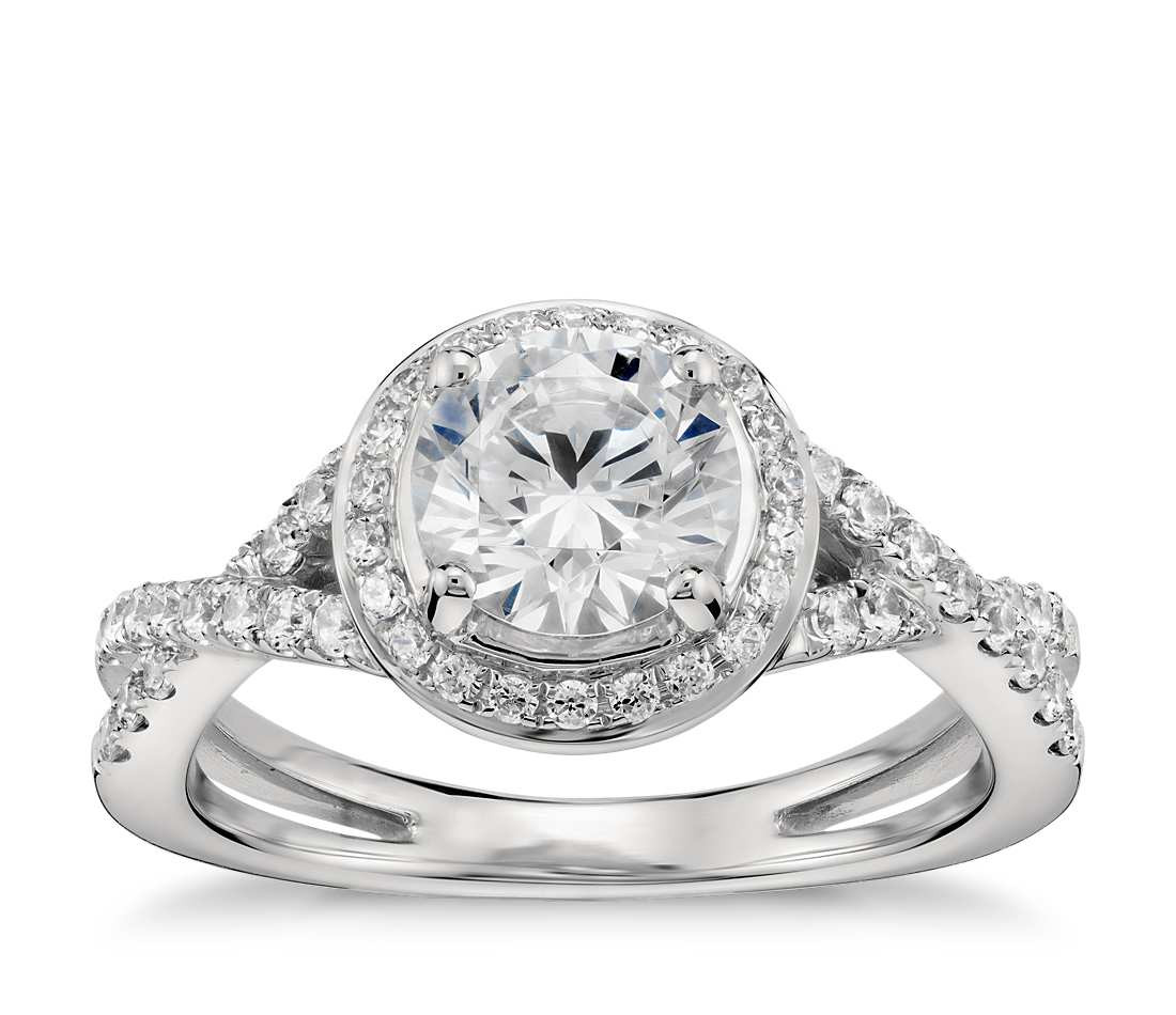 Wedding Bands For Halo Rings
 Monique Lhuillier Twist Halo Engagement Ring in Platinum