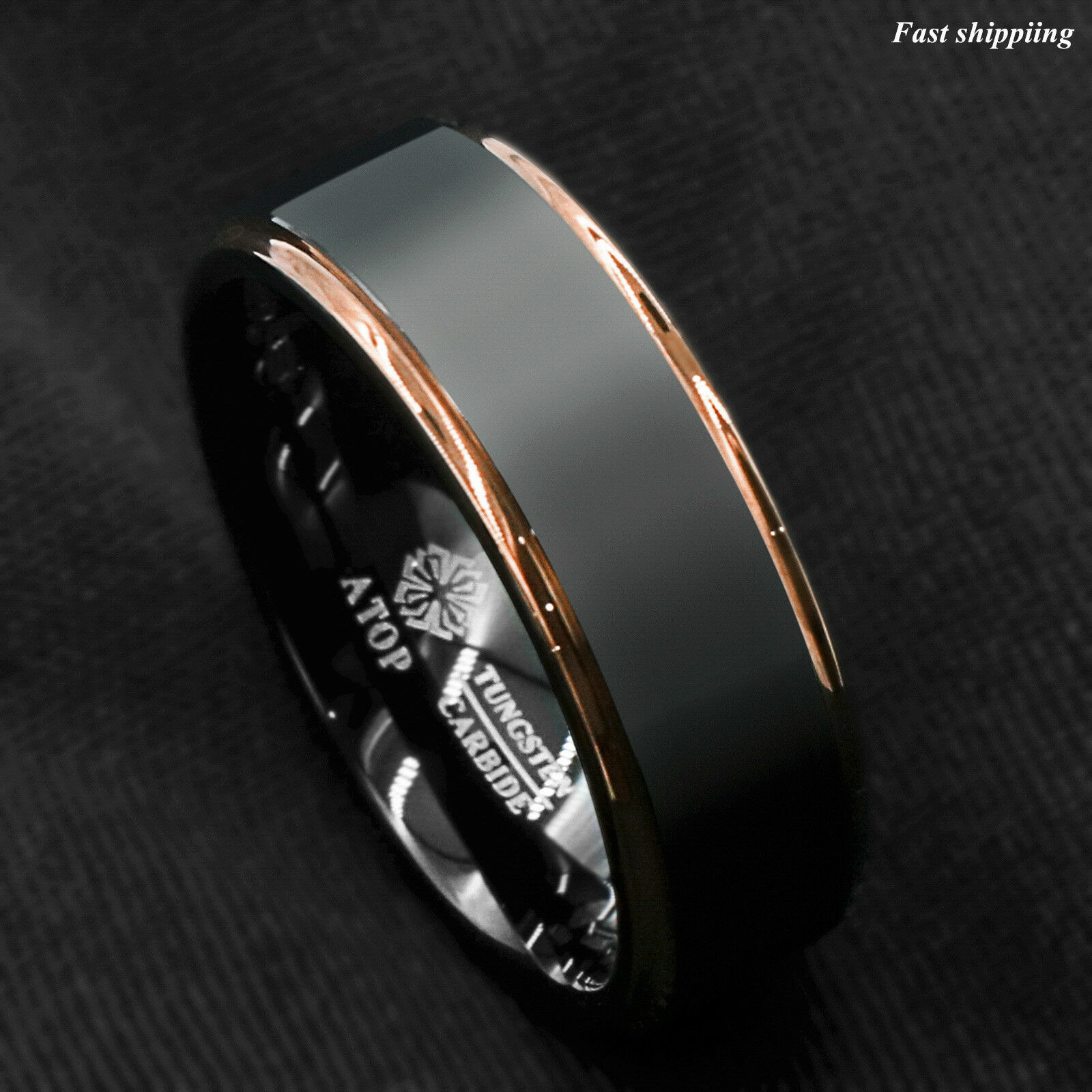 Wedding Bands For Men
 Tungsten Carbide ring rose gold black brushed Wedding Band