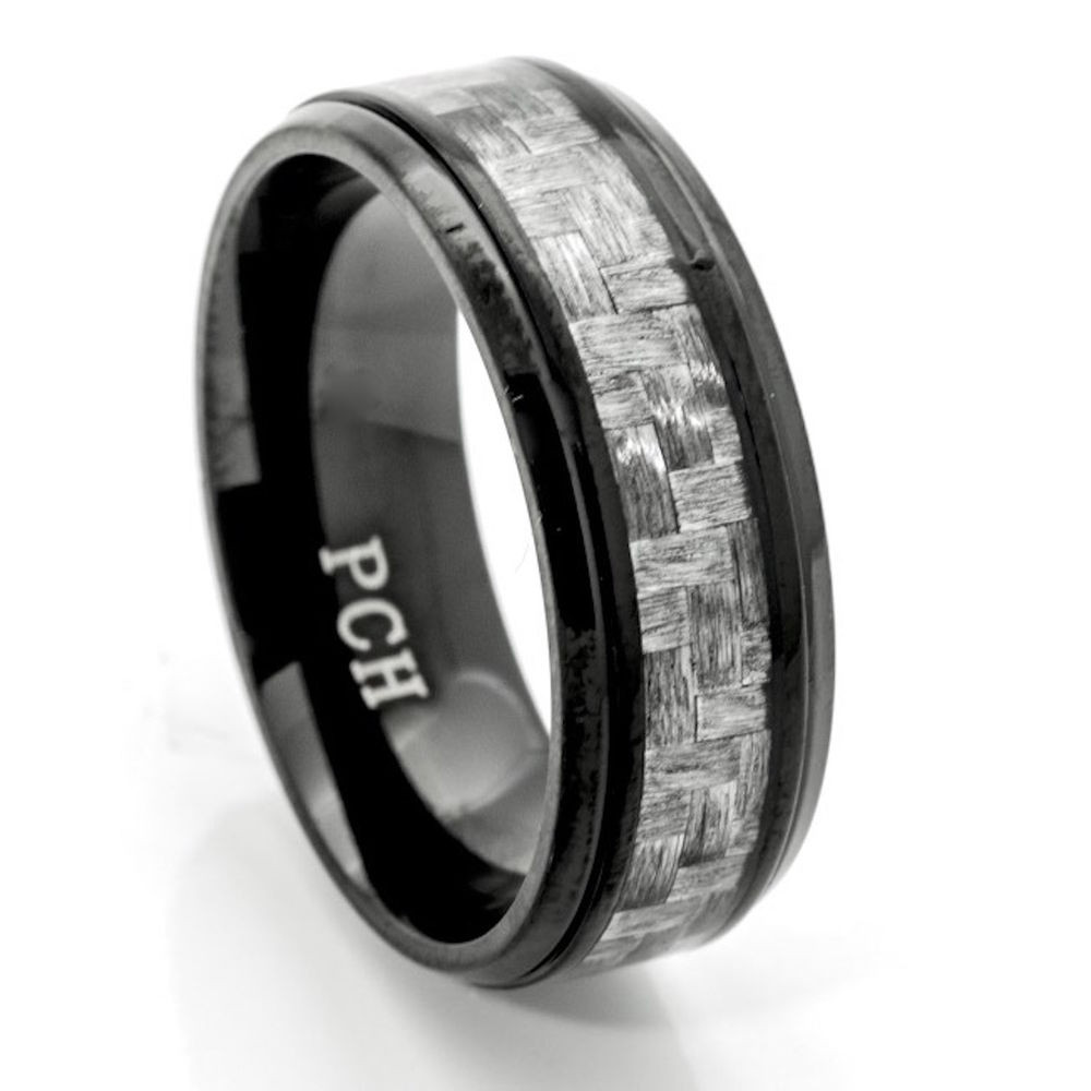 Wedding Bands For Men
 Black Titanium Men s Wedding Band Ring 8MM Gray Carbon