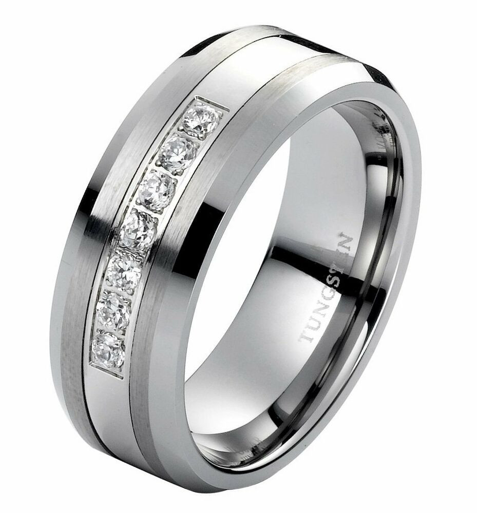 Wedding Bands For Men Tungsten
 Diamond Wedding Band Ring men s tungsten band 8mm Modern