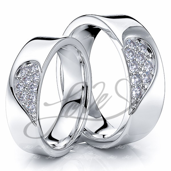 Wedding Bands Sets His And Hers
 Solid 027 Carat 6mm Matching Heart His and Hers Diamond