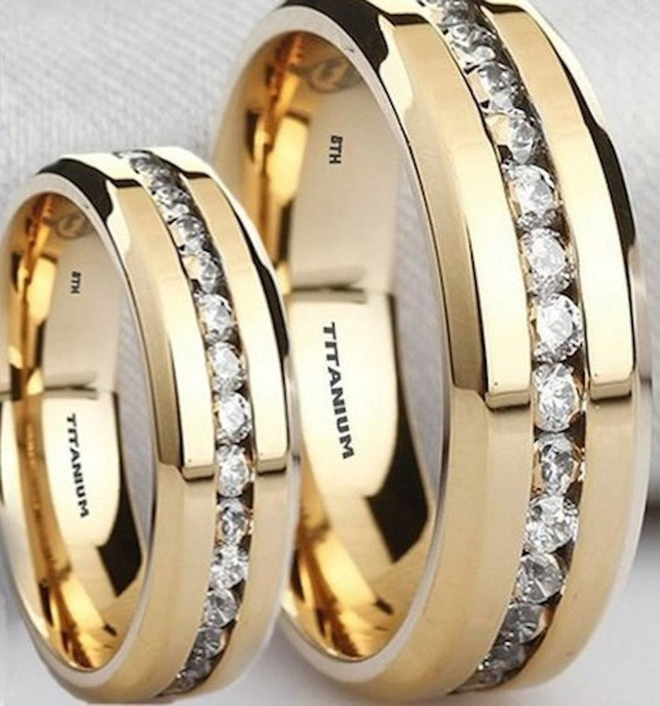 Wedding Bands Sets His And Hers
 His And Hers Titanium Gold MATCHING Wedding Engagement