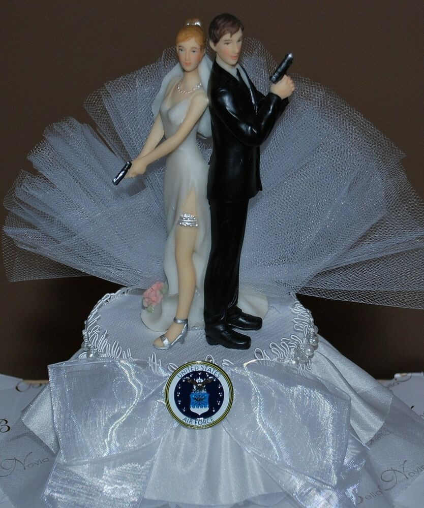 Wedding Cake Toppers Funny
 Super y Air Force Bride and Groom with Gun Cute Funny