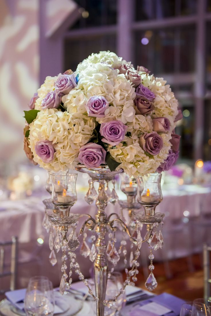 Wedding Centerpieces Flowers
 Lavender Rose and White Hydrangea Candelabra