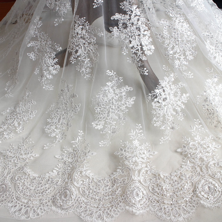 Wedding Dress Material
 Eyelash lace sequins embroidery lace handmade DIY bride