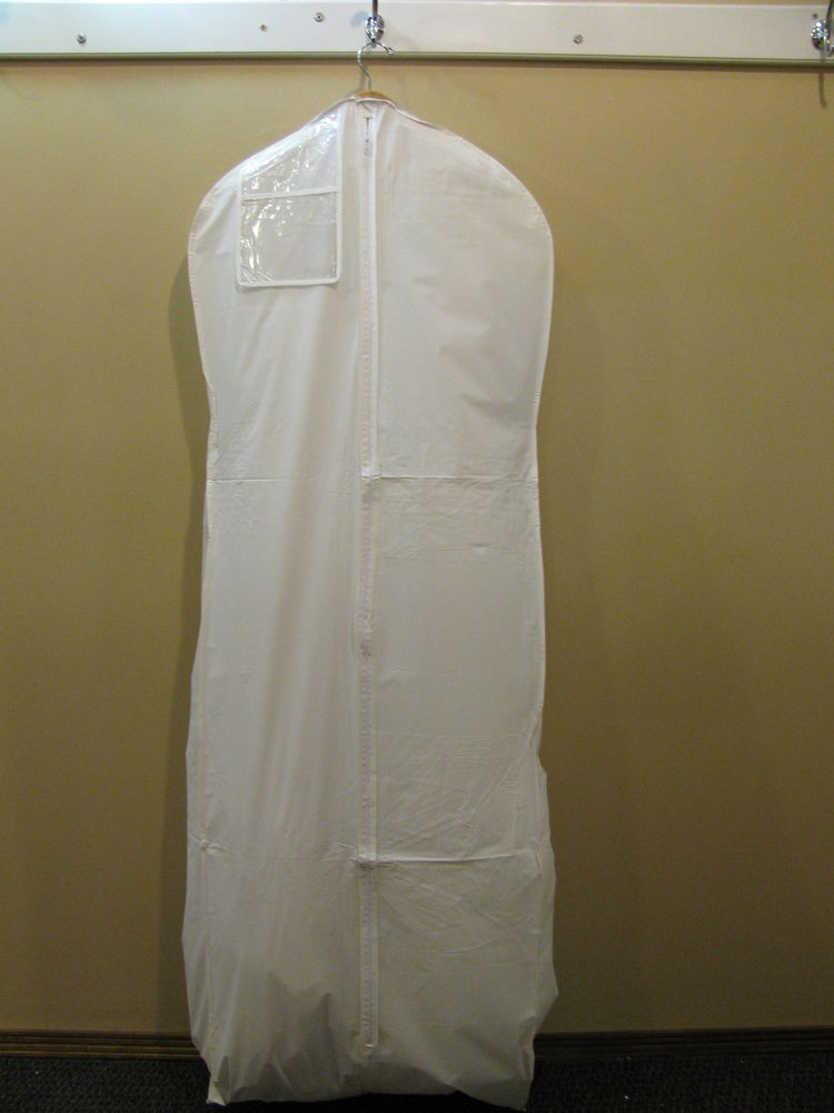 Wedding Dress Storage
 GARMENT BAG white vinyl for Wedding Gown with Train Prom