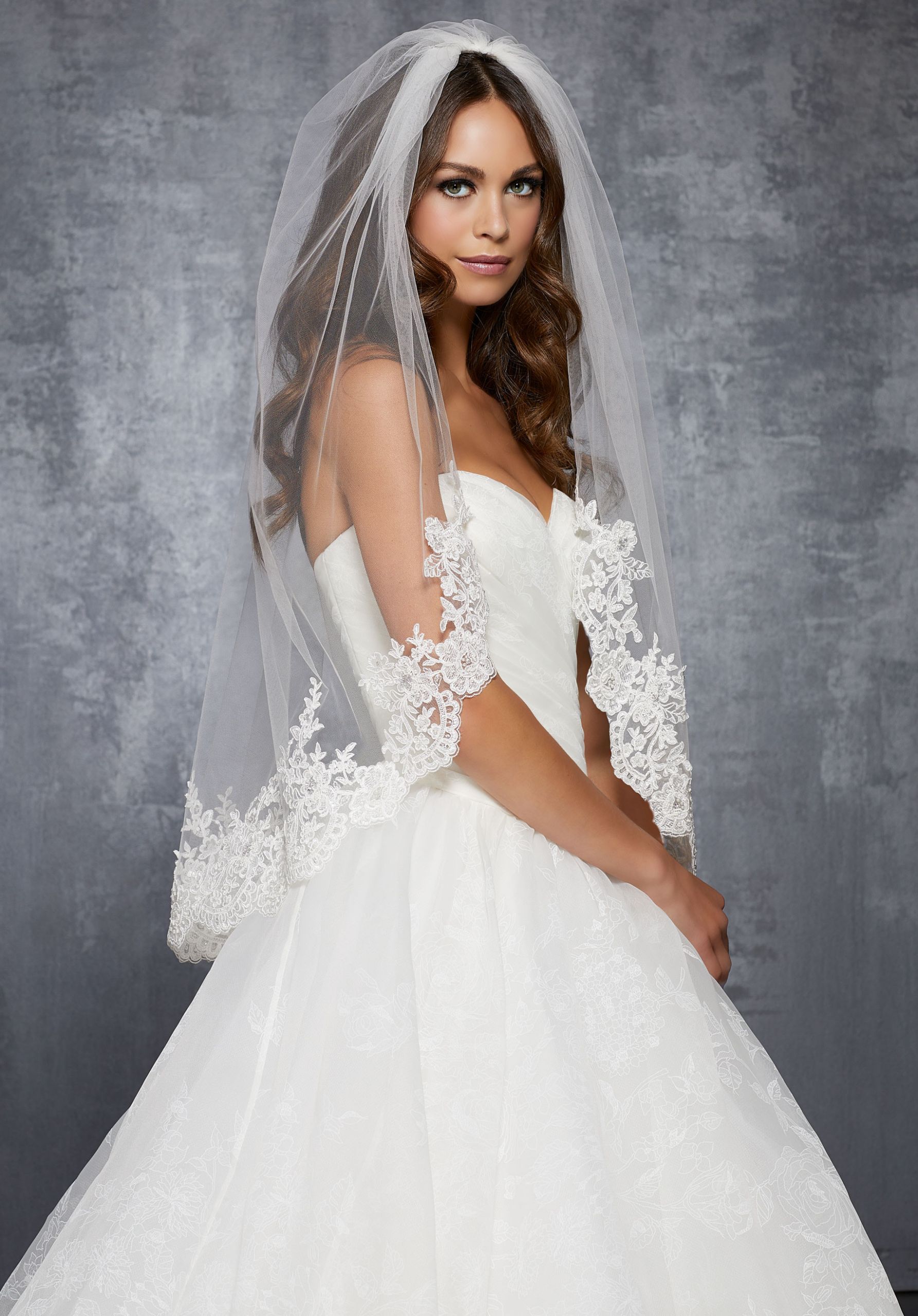 Wedding Dress With Veil
 Veil with Lace Beaded with Sequins and Rhinestones