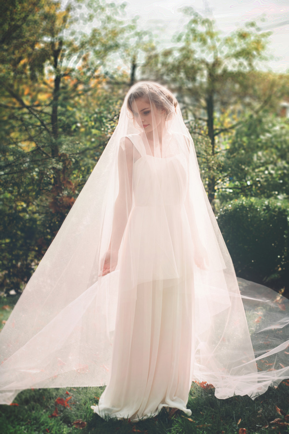 Wedding Dress With Veil
 Blush Pink Cathedral Wedding Veil Bridal Veil Drop Veil