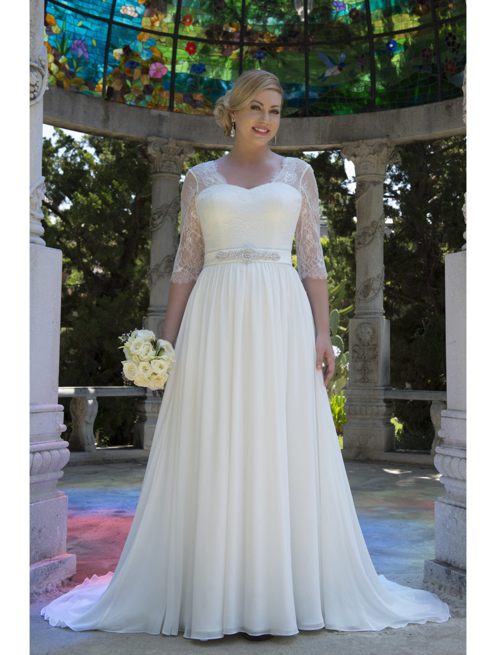 Wedding Dresses Plus Size With Sleeves
 Informal Lace Chiffon Modest Plus Size Wedding Dresses