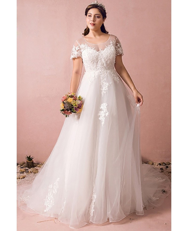 Wedding Dresses Plus Size With Sleeves
 Boho Lace A Line Beach Wedding Dress Plus Size With