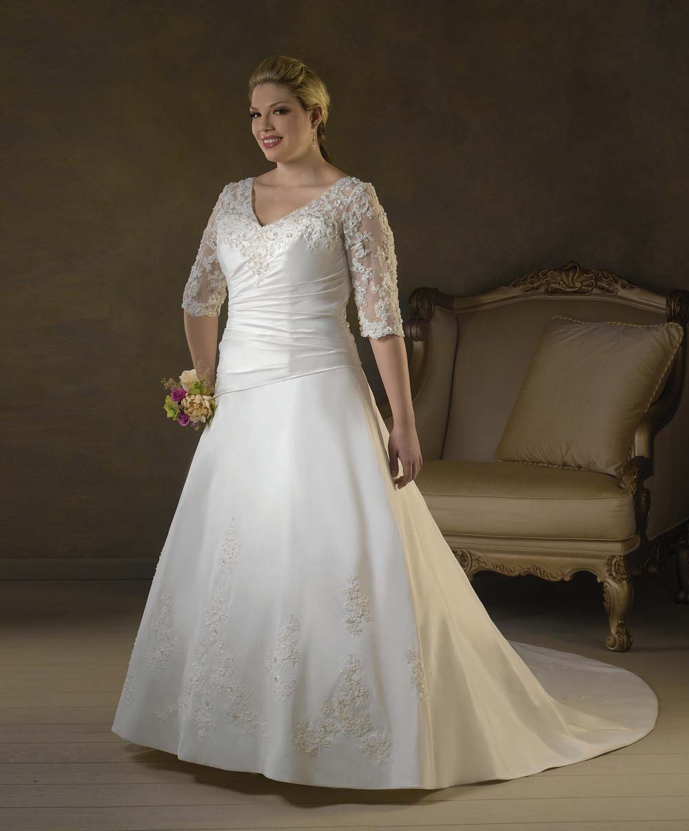 Wedding Dresses Plus Size With Sleeves
 Plus Size 3 4 Lace Sleeves Wedding Dress Gown