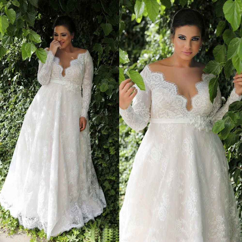 Wedding Dresses Plus Size With Sleeves
 Aliexpress Buy Plus size Lace Wedding Dress Long