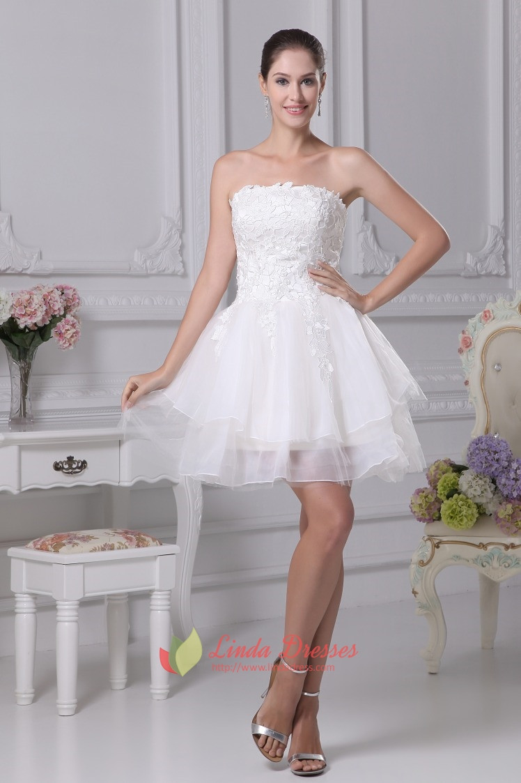 Wedding Dresses Short
 Strapless Layered Lace Short Wedding Dress Strapless Layered Babydoll Dress Ivory Short Prom