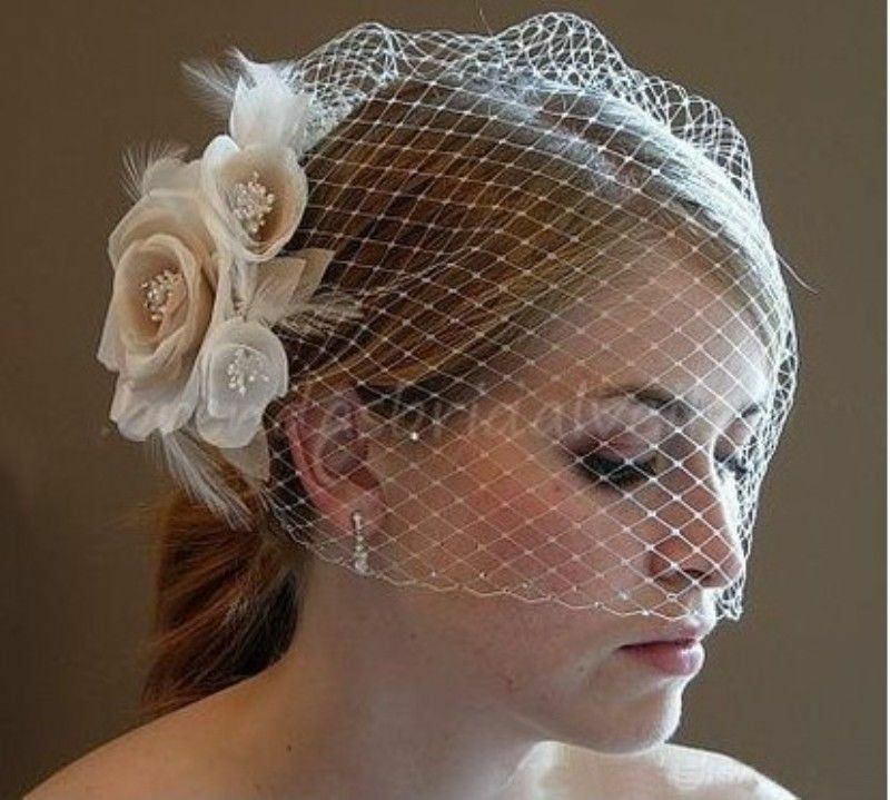 Wedding Fascinators With Veil
 Champagne White Fascinator Wedding Bridal Birdcage Face