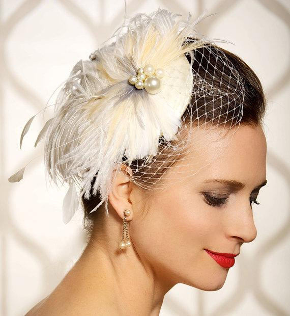 Wedding Fascinators With Veil
 Items similar to Bridal Fascinator Birdcage Veil Bridal