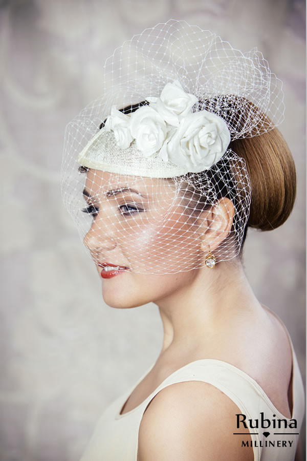 Wedding Fascinators With Veil
 ALEXANDRA – Bridal Fascinator with Silk Roses and Birdcage