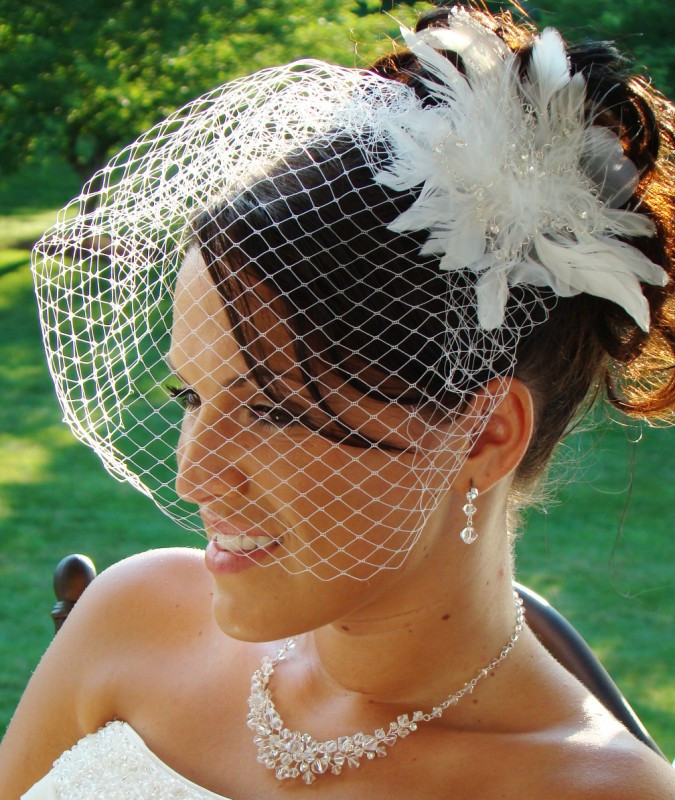 Wedding Fascinators With Veil
 Bridal Feather Fascinator with Veil Elegant Bridal Hair