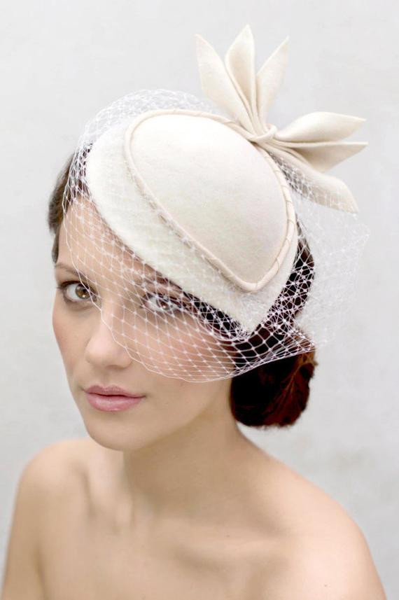 Wedding Fascinators With Veil
 Birdcage Veil Cocktail Hat Felt Hat Vintage Style