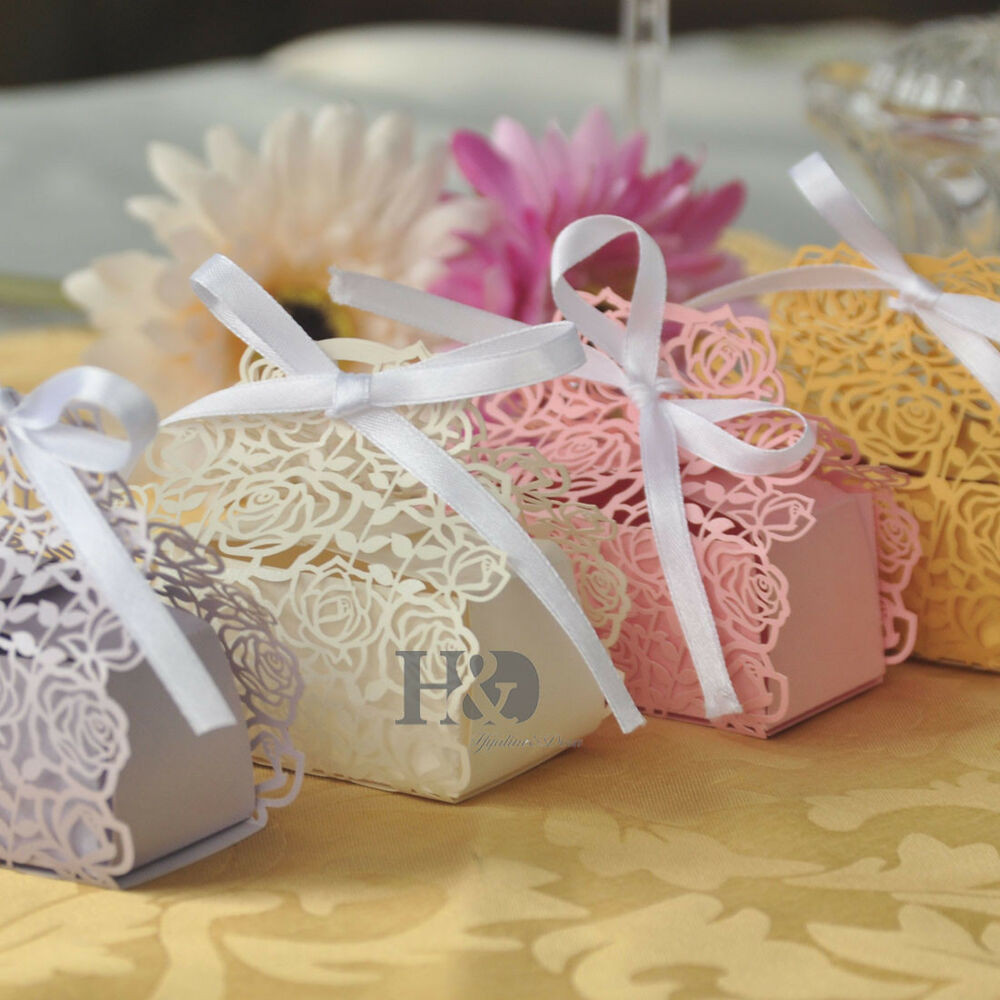Wedding Favors
 Rose Laser Cut Cake Candy Gift Boxes with Ribbon Wedding