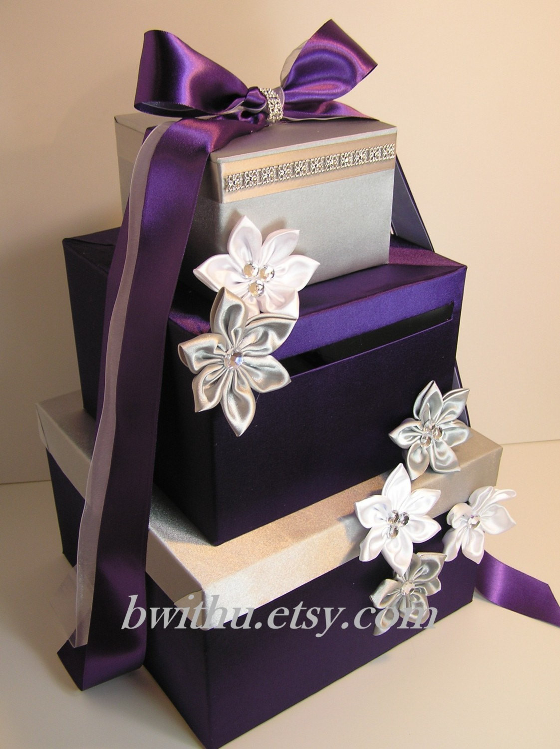 Wedding Gift Card Box
 Wedding Card Box Purple and Silver Gift Card Box Money Box
