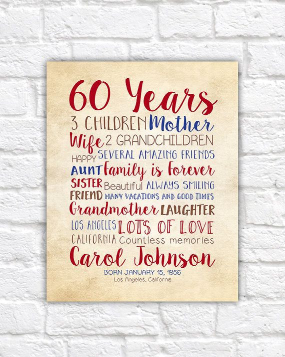 Wedding Gift Ideas For 60 Year Olds
 Birthday Gift for Mom 60th Birthday 60 Years Old Gift