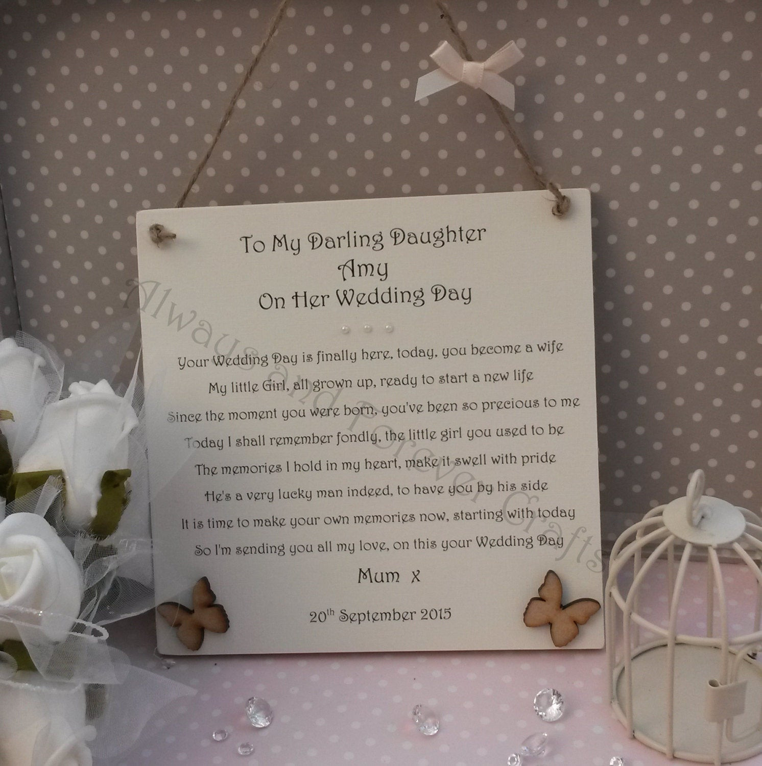 Wedding Gift Ideas For Daughter
 Daughter Wedding Day t plaque Personalised by AandFCrafts