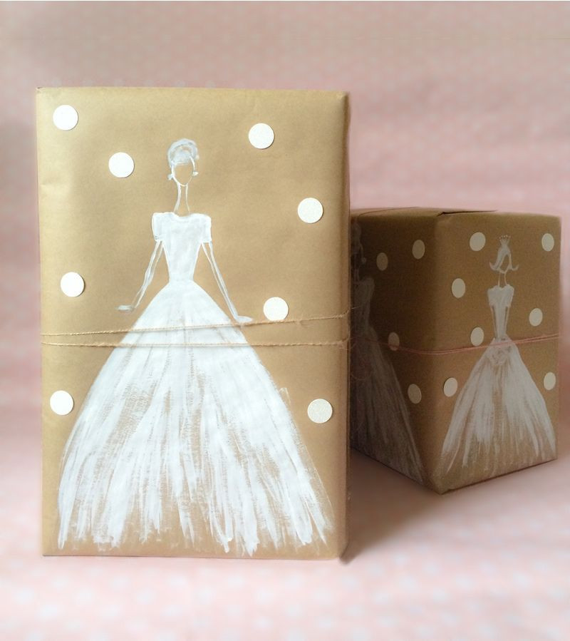 Wedding Gift Wrap Ideas
 white ink and kraft paper kraft & mint
