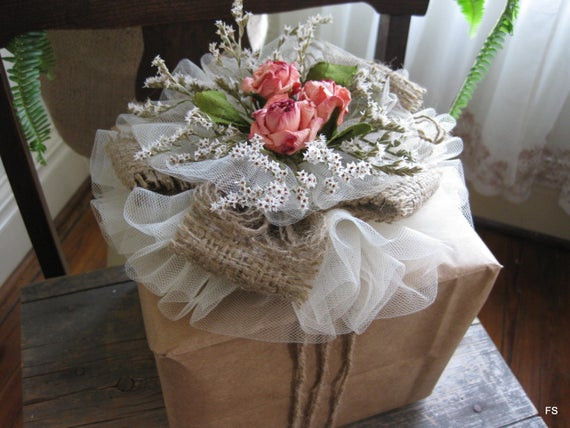 Wedding Gift Wrap Ideas
 Items similar to Tulle Rose Gift Topper Birthday Wedding