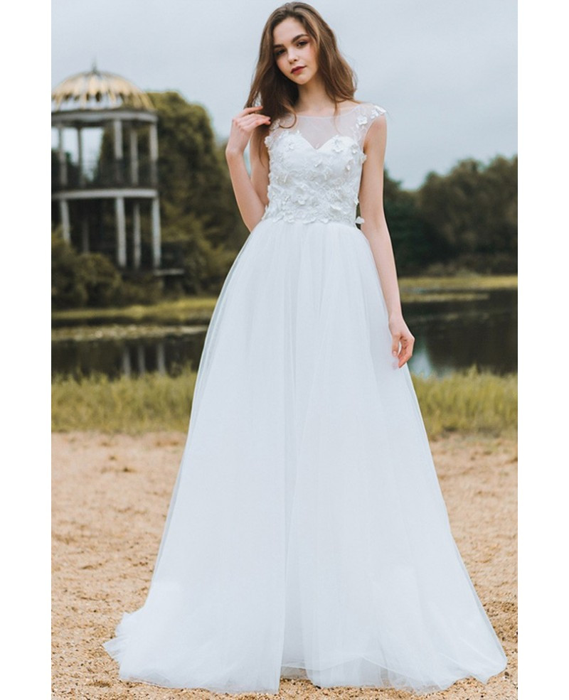 Wedding Gowns For Cheap
 Modest Lace A Line Beach Wedding Dress Cheap Boho Cap