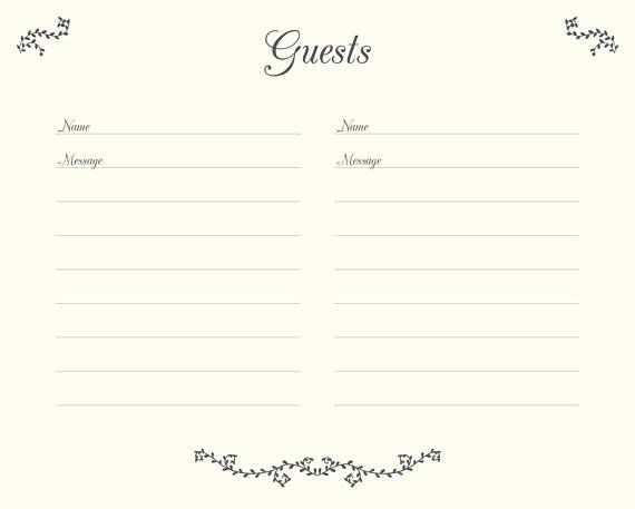 Wedding Guest Book Inside Pages
 Wedding Guest Book Pages Printable File Guests Template