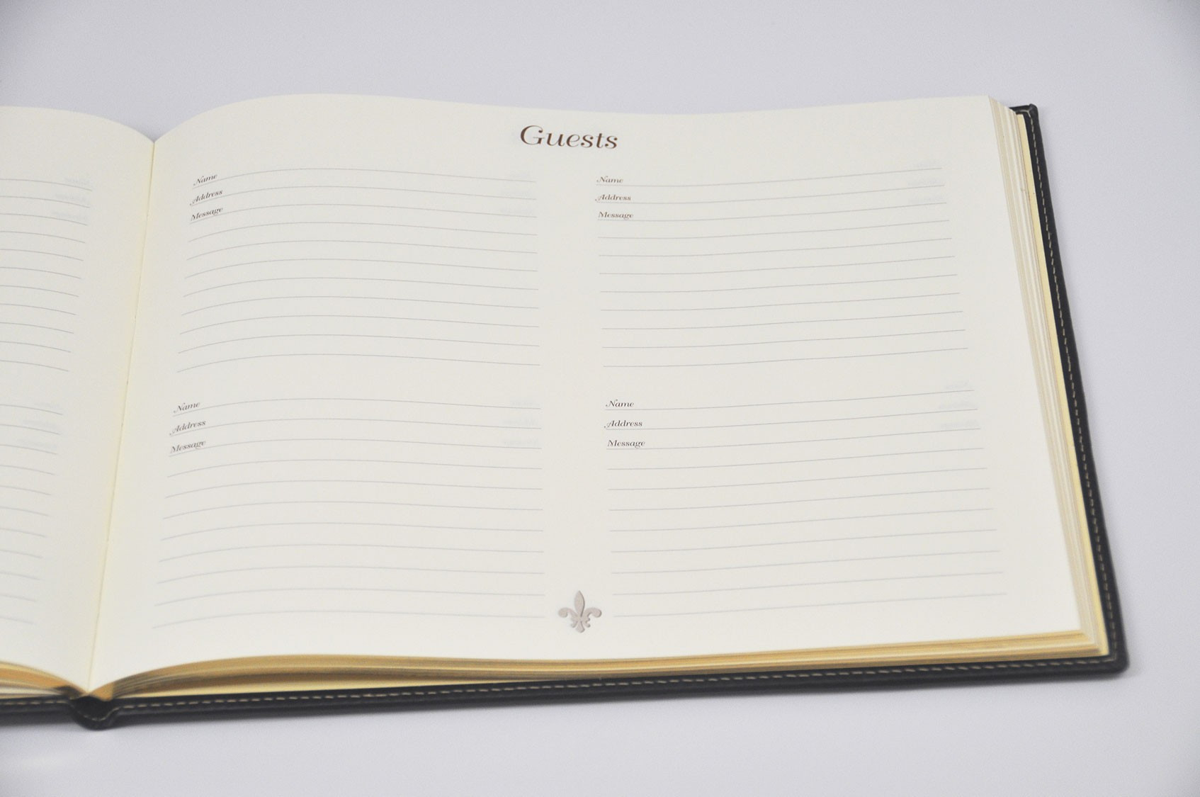 Wedding Guest Book Inside Pages
 Padded Italian Leather Guest Book from Blue Sky Papers