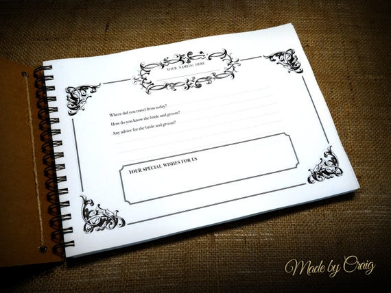 Wedding Guest Book Inside Pages
 Personalised Vintage Wedding Guest Book Cover and by