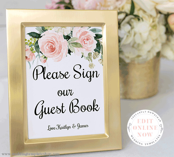 Wedding Guest Book Online
 Wedding Guest Book Sign Blush Florals Edit line