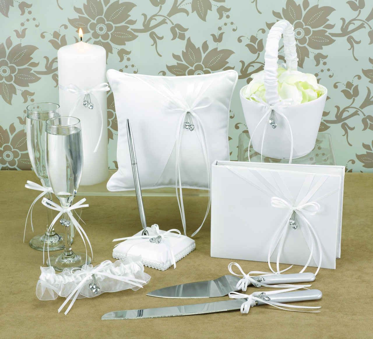 Wedding Guest Book Sets Cheap
 A pair of heart crystals dangle from the bow of this
