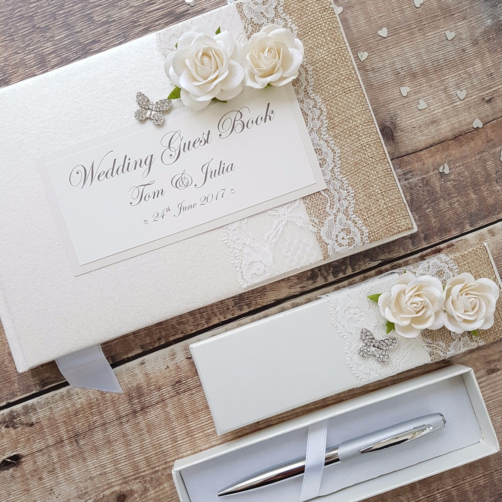 Wedding Guest Book Sets Cheap
 Wedding Guest Book & Pen Set – Handmade Hessian Lace