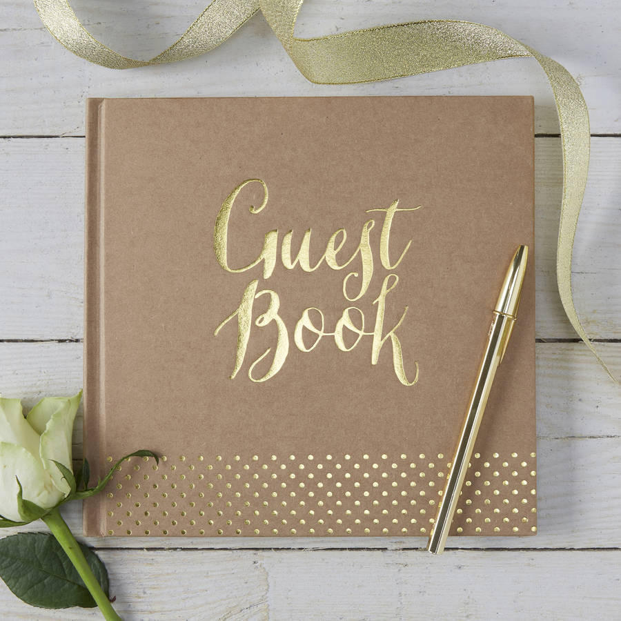 Wedding Guest Book With Photos
 brown kraft and gold foiled wedding guest book by ginger